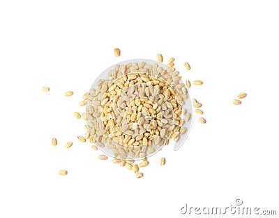 Heap of Pearl Barley Isolated on White Background Close Up Stock Photo