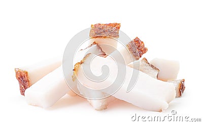 Heap of pieces of lard on a white background. Isolated Stock Photo