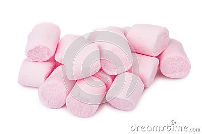 Heap of pink chewing marshmallow isolated on white Stock Photo