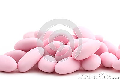 Heap of pink sugared almonds Stock Photo