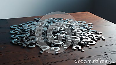 Heap of Question Marks on Table, Concept Representing Confusion, Questions, or Solutions Stock Photo
