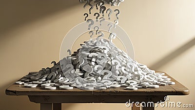 Heap of Question Marks on Table, Concept Representing Confusion, Questions, or Solutions Stock Photo