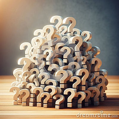 Heap of Question Marks on Table, Concept Representing Confusion, Questions, or Solutions Stock Photo