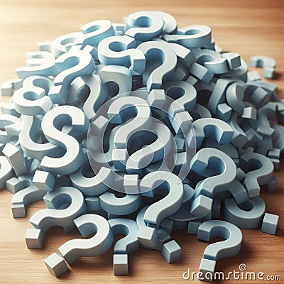 Heap of Question Marks on Table, Concept Representing Confusion, Questions, or Solutions Stock Photo