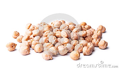 Heap of raw chickpea beans isolated on white background. Healthy vegetarian food concept. Pile of uncooked chickpeas Stock Photo