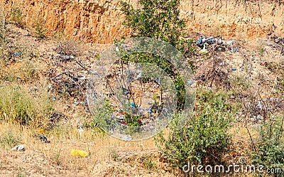 Heap of the rubbish on timber glade Stock Photo