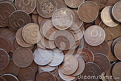 Heap of russia coins five rubles Stock Photo