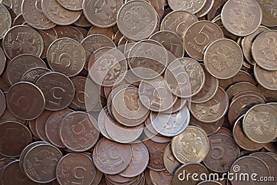 Heap of russia coins five rubles Stock Photo