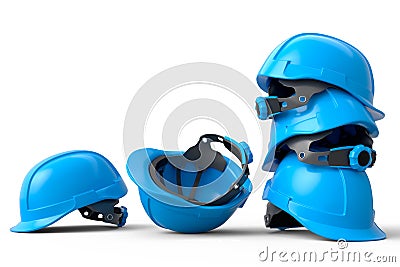 Heap of safety helmets or hard caps for carpentry work on white background Cartoon Illustration