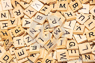 Heap of scrabble tile letters from above Editorial Stock Photo