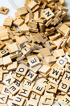 Heap of scrabble tile letters from above Editorial Stock Photo