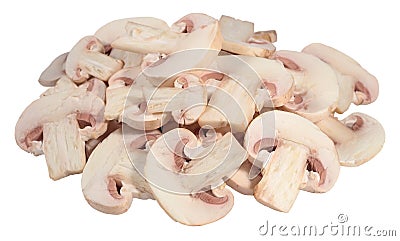 Heap of sliced mushrooms on a white Stock Photo