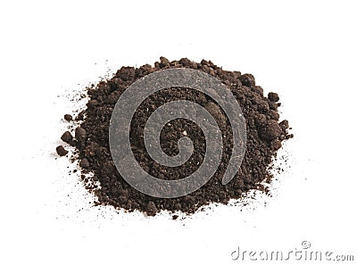 Heap of soil humus, isolated on a white background. Pile black earth. Stock Photo