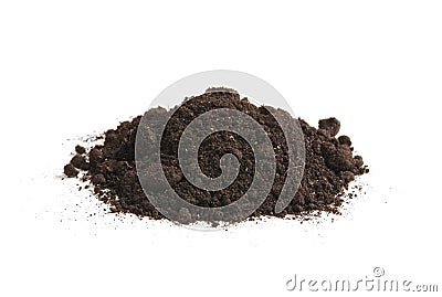 Heap of soil humus, on a white background. Pile black earth. Stock Photo