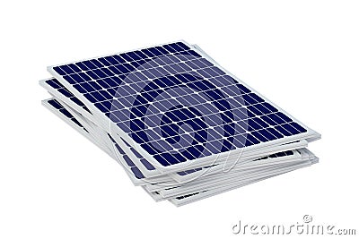 Heap of solar panels isolated on white background Stock Photo