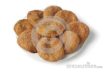 Heap of sugared fried apple fritters or appelflappen Stock Photo