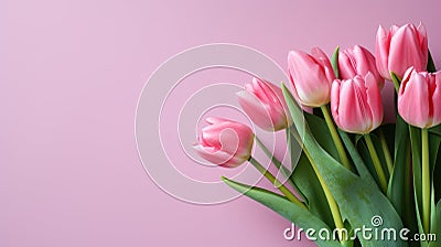 heap of tulips on pink pastel color background with copy space Stock Photo
