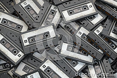 Heap of vintage audio cassettes. Retro music concept background Cartoon Illustration