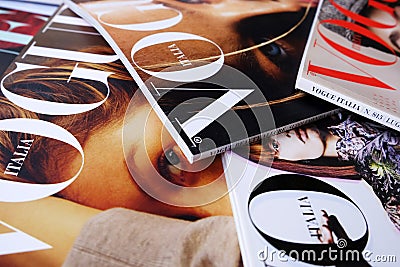 Heap of Vogue Italia fashion magazines Editorial Stock Photo