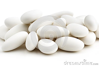 Heap of white sugared almonds Stock Photo
