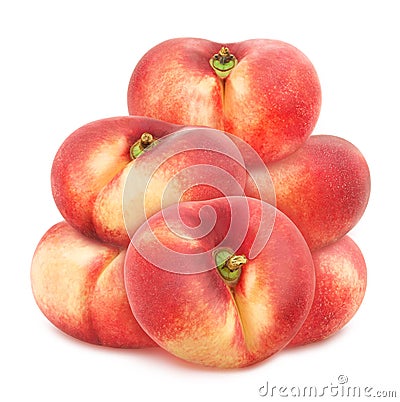 Heap of whole flat nectarines isolated on white background. As design element. Stock Photo