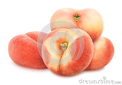 Heap of whole flat peaches isolated on white background. As design element. Stock Photo