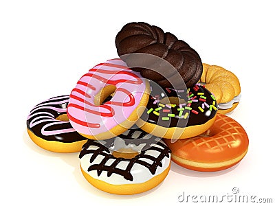 Heaping of donuts 3D rendering Stock Photo