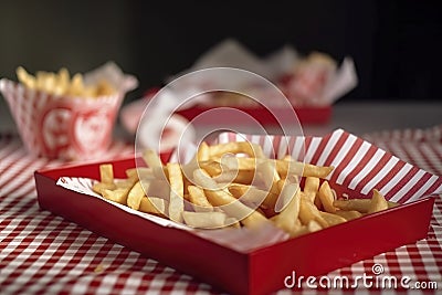 A heaping portion of golden-crisp French fries. Stock Photo