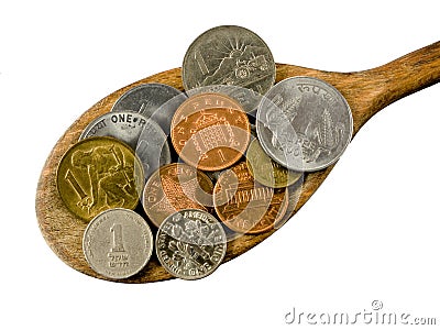 Heaping spoonful for the world economy, closeup. Stock Photo