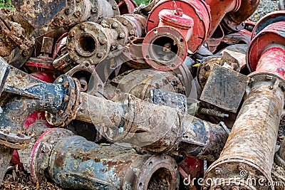 Heaps of garbage and waste after construction work on underground gas and water pipelines. Stock Photo