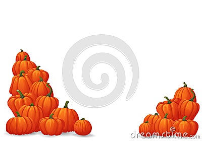 Heaps of ripe orange pumpkins in the corners isolated on white background. Vector Illustration