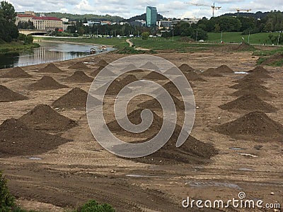 Heaps of soil in construction Stock Photo