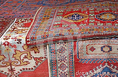 Heaps of valuable oriental carpets Stock Photo
