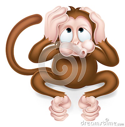 Hear no Evil Cartoon Wise Monkey Vector Illustration