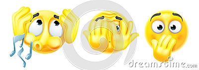 Hear See Speak No Evil Cartoon Emoticon Emojis Vector Illustration