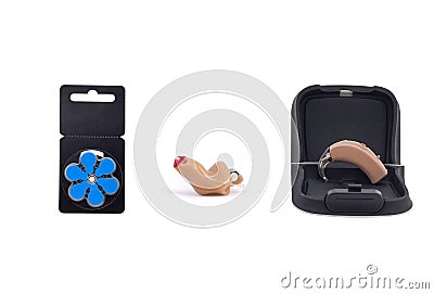 Hearing aids with batteries Stock Photo