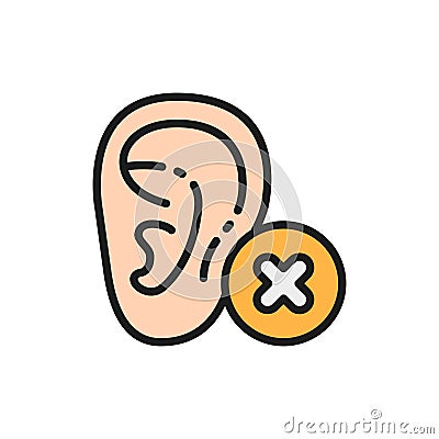 Hearing loss, bad hearing test flat color line icon. Vector Illustration