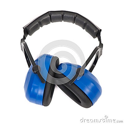 Hearing protection blue ear muffs Stock Photo