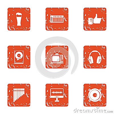 Hearken icons set, grunge style Vector Illustration