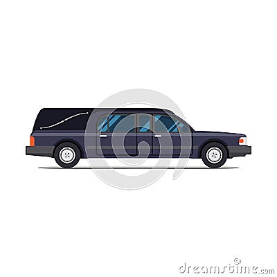 Hearse black car. Flat style icon. Vector Illustration
