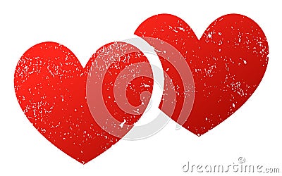 Two linked hearts grunge Vector Illustration