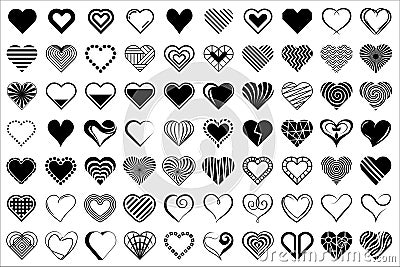 Hearts. Vector stilyzed black hearts set Vector Illustration