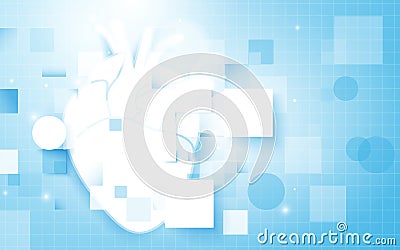 Heart and Abstract rectangles with science concept on soft blue background. Vector Illustration
