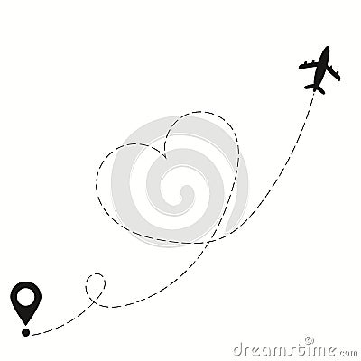 Heart airplane travel route line for romantic journey concep Vector Illustration