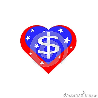 American heart, vector in the form of the flag of the United States of America. Vector Illustration