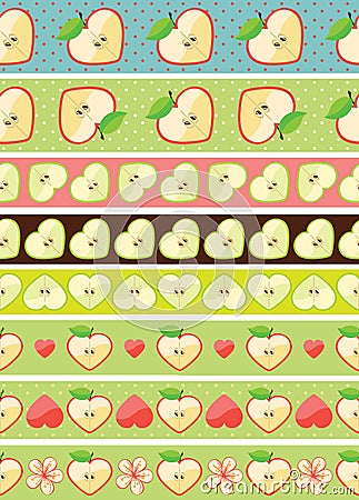 Heart of apples in seamless pattern border Vector Illustration