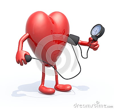 Heart with arms and legs measure blood pressure Cartoon Illustration