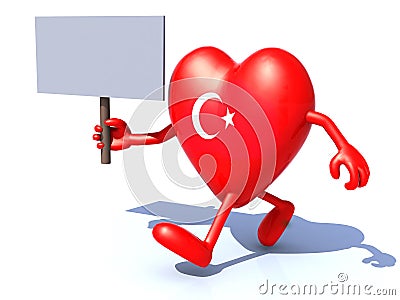 Heart with arms and legs and turkey flag Cartoon Illustration