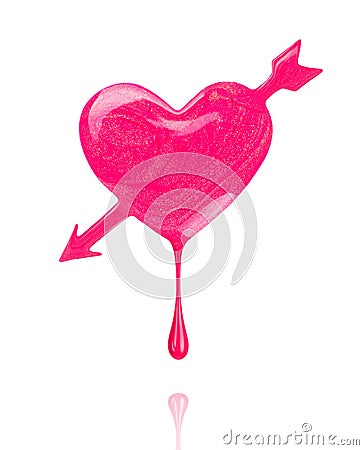 Heart with an arrow made of pink nail polish Stock Photo