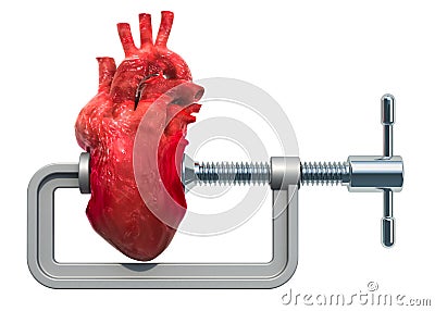 Heart attack, heart disease concept. Vise with human heart. 3D rendering Stock Photo